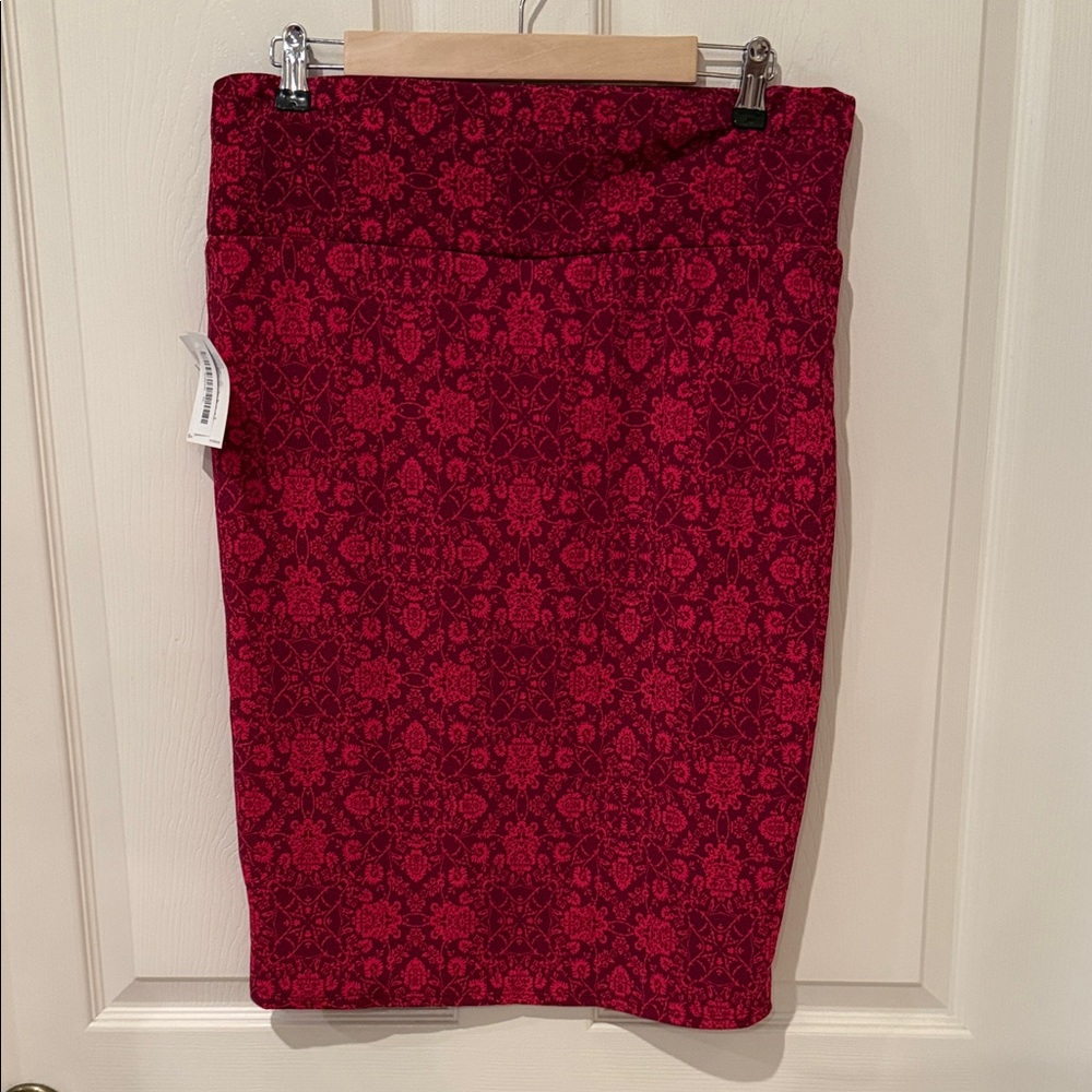 Red Patterned Pencil Skirt - Women's